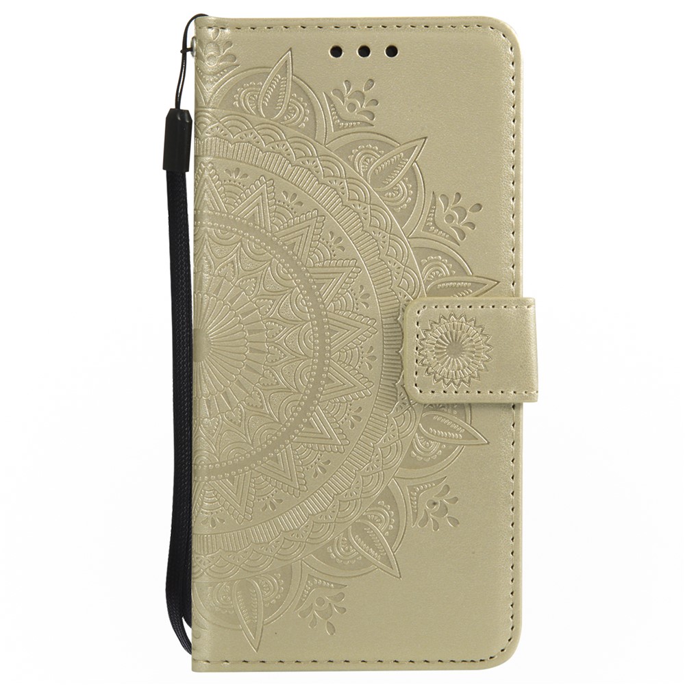 Imprint Mandala Flower Stand Wallet Leather Mobile Phone Case for Huawei P20 - Gold-2