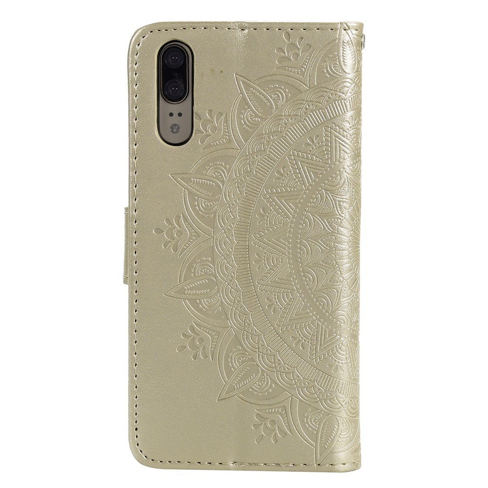 Imprint Mandala Flower Stand Wallet Leather Mobile Phone Case for Huawei P20 - Gold-3