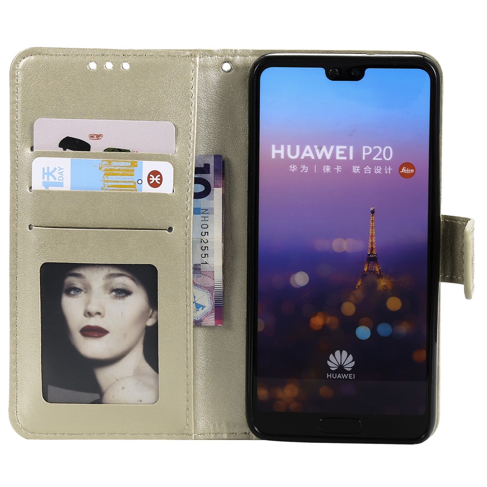 Imprint Mandala Flower Stand Wallet Leather Mobile Phone Case for Huawei P20 - Gold-4