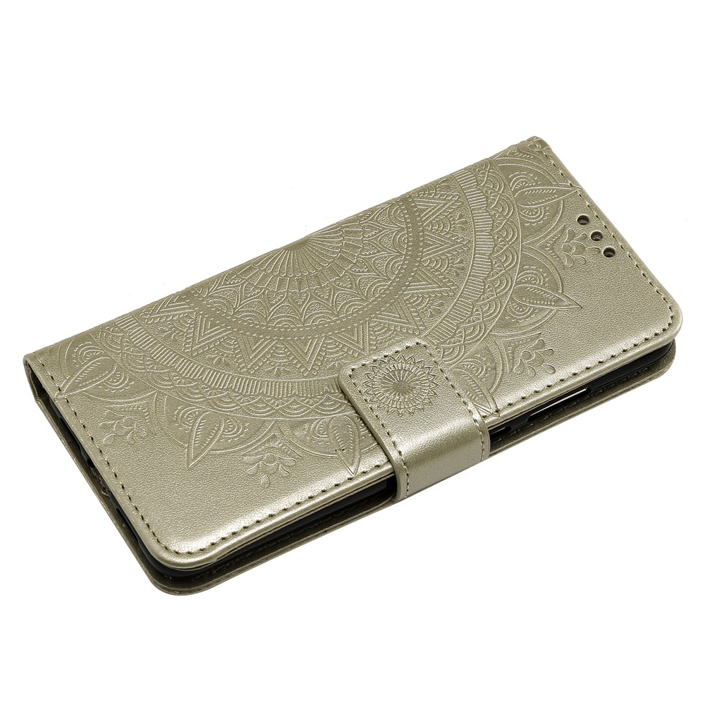 Imprint Mandala Flower Stand Wallet Leather Mobile Phone Case for Huawei P20 - Gold-5