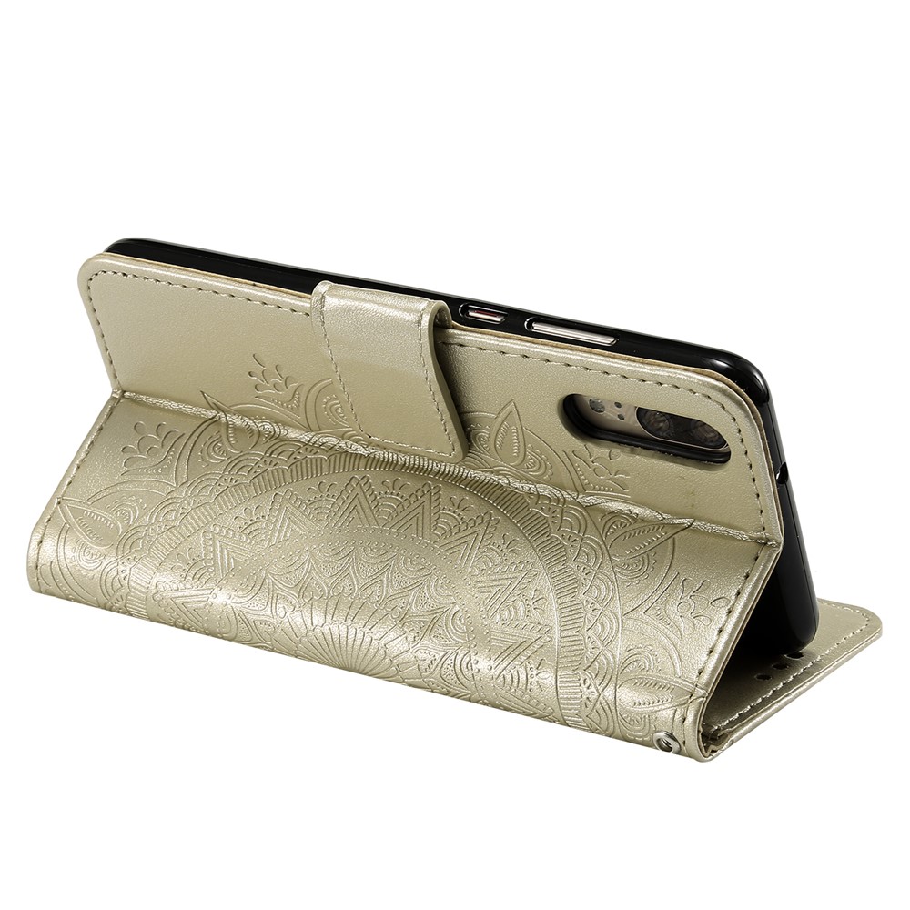 Imprint Mandala Flower Stand Wallet Leather Mobile Phone Case for Huawei P20 - Gold-7