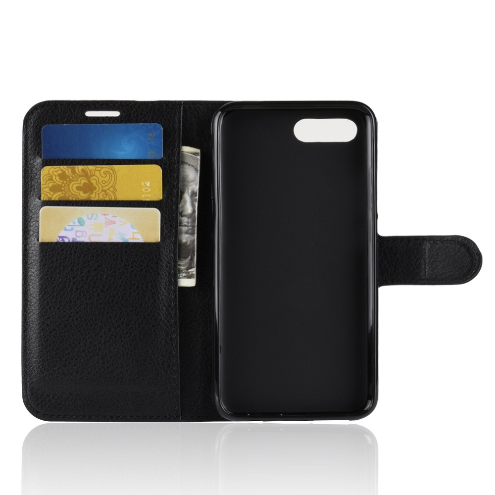 Litchi Texture Wallet Stand Case de Teléfono de Cuero Para Huawei Honor 10 - Negro-3