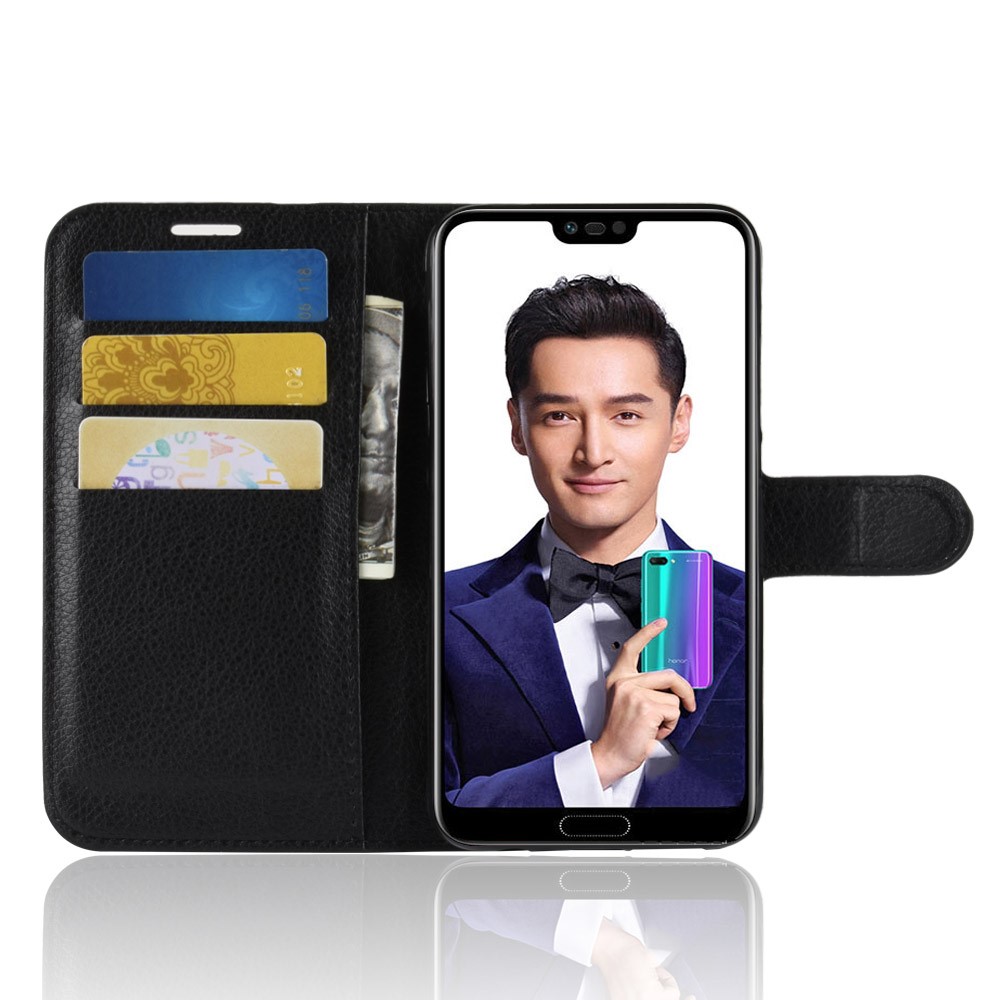 Portafoglio di Texture Litchi Wallet Cuoio in Pelle Per Huawei Onore 10 - Nero