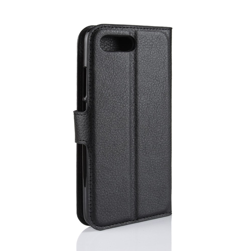 Litchi Texture Wallet Stand Case de Teléfono de Cuero Para Huawei Honor 10 - Negro