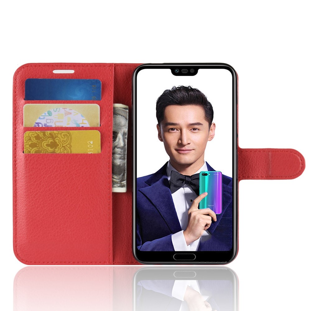 Litchi Texture Wallet Stand Leather Mobile Shell for Huawei Honor 10 - Red-4