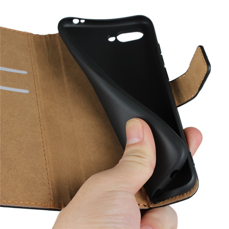 Split Leather Wallet Stand Flip Cover Case for Huawei Honor 10 - Black-12