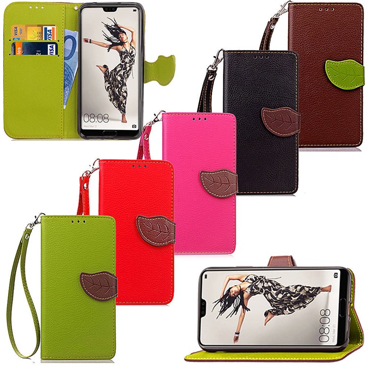 Leaf Shape Magnetic Flap Leather Wallet Case for Huawei P20 - Black-11