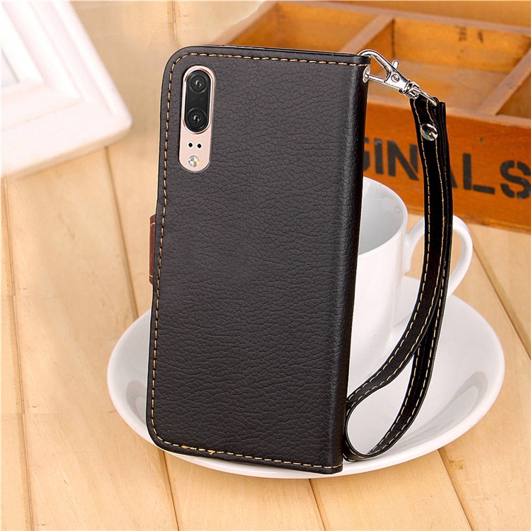 Leaf Shape Magnetic Flap Leather Wallet Case for Huawei P20 - Black-8