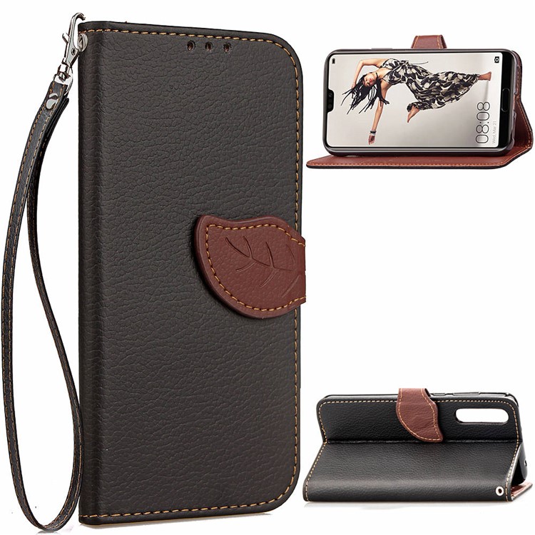 Leaf Shape Magnetic Flap Leather Wallet Cover for Huawei P20 Pro - Black-1