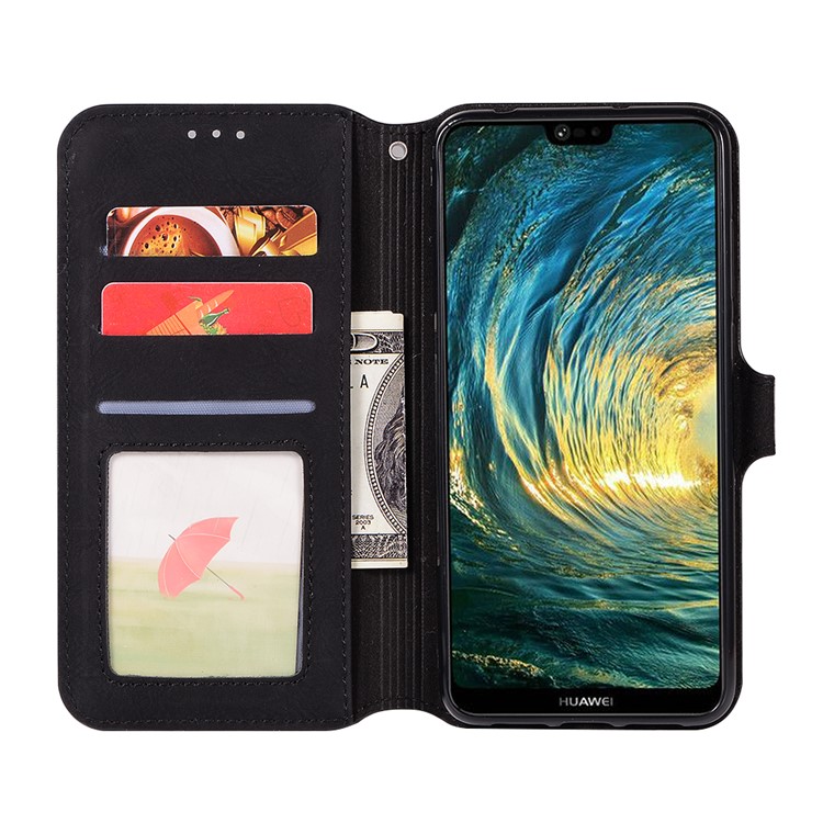 For Huawei P20 Pro Vintage Style Wallet Leather Stand Protective Mobile Case - Black-4