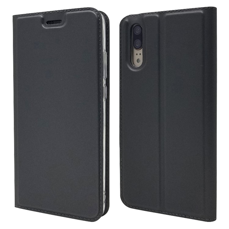 For Huawei P20 Magnetic Adsorption Leather Stand Cover with Card Slot - Black-1
