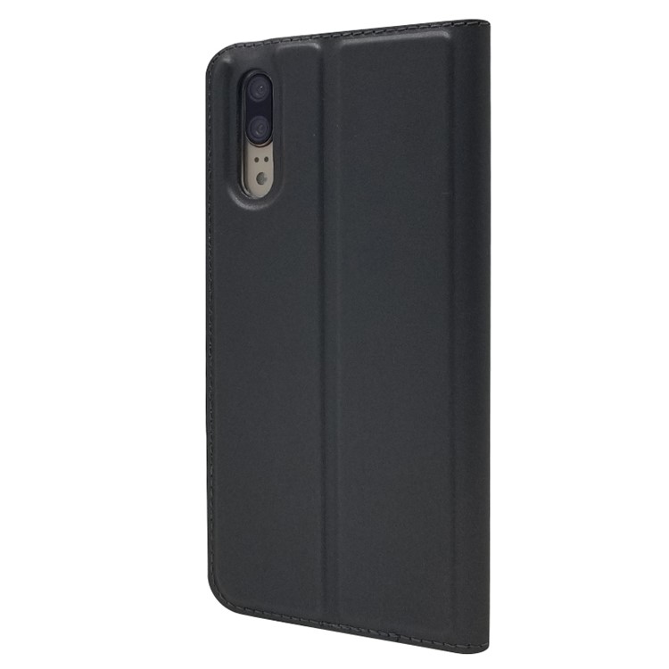 For Huawei P20 Magnetic Adsorption Leather Stand Cover with Card Slot - Black-3