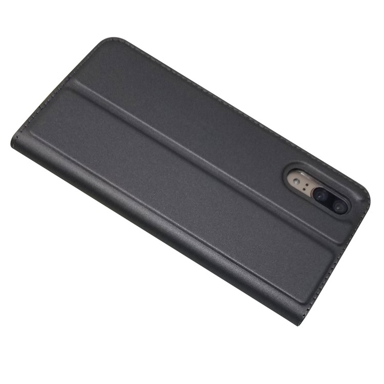 For Huawei P20 Magnetic Adsorption Leather Stand Cover with Card Slot - Black-5