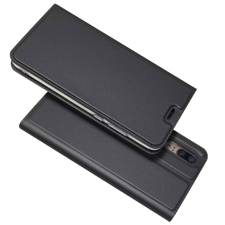 For Huawei P20 Magnetic Adsorption Leather Stand Cover with Card Slot - Black-6