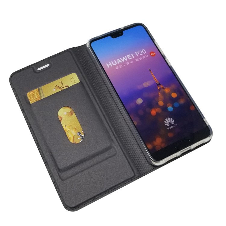 For Huawei P20 Magnetic Adsorption Leather Stand Cover with Card Slot - Black-8