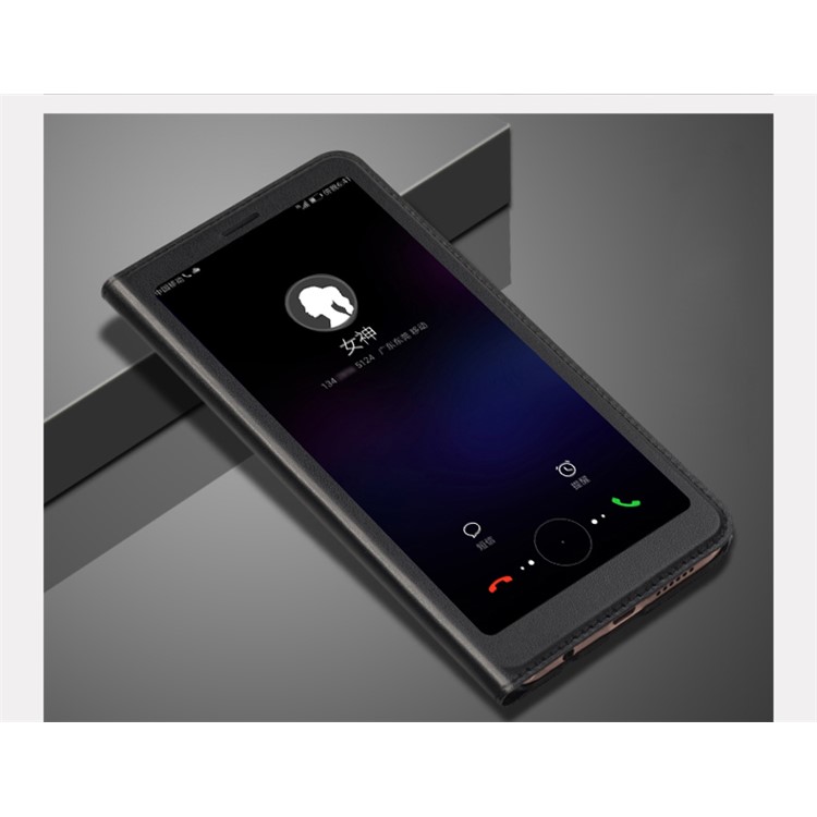 View Window PU Leather Phone Case for Huawei P Smart / Enjoy 7S - Black-1