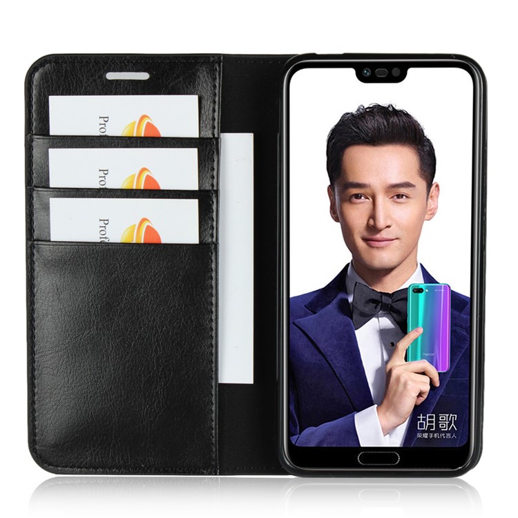 Crazy Horse Genuine Leather Wallet Stand Case for Huawei Honor 10 - Black-5