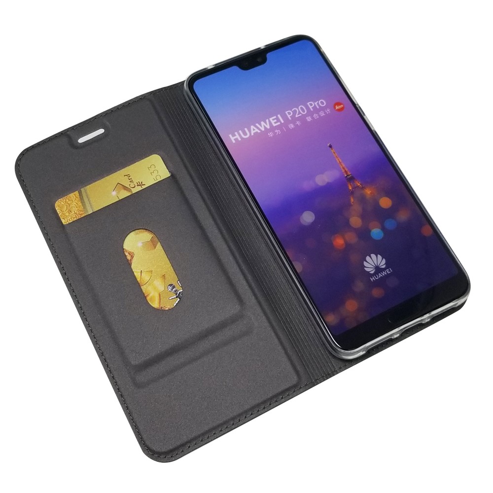 Castamento de Telefone de Couro de Adsorção Magnética Com Slot de Cartão Para Huawei P20 Pro - Preto