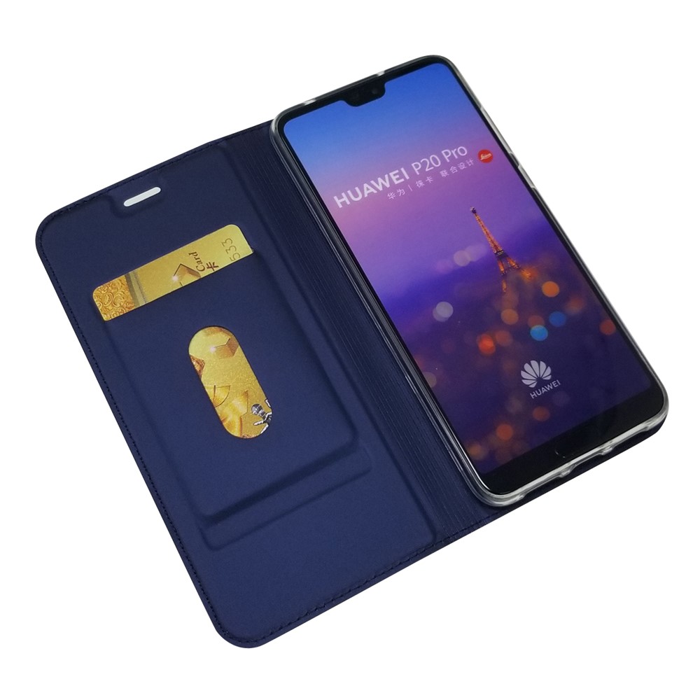 Magnetisches Adsorption Leder Stehen Telefongehäuse Mit Kartensteckplatz Für Huawei P20 Pro - Dunkelblau-7