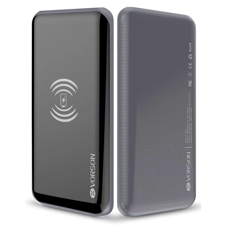 

VP-017 Lightweight Qi Wireless Charger Dual USB Output Ports 8000mAh Power Bank with LED Digital Display for iPhone X, Samsung Note 8 etc. - Grey
