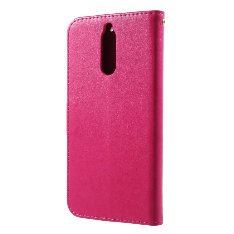 Imprint Butterfly Heart Leather Wallet Case for Huawei Mate 10 Lite / nova 2i / Maimang 6 / Honor 9i (India) - Rose-2