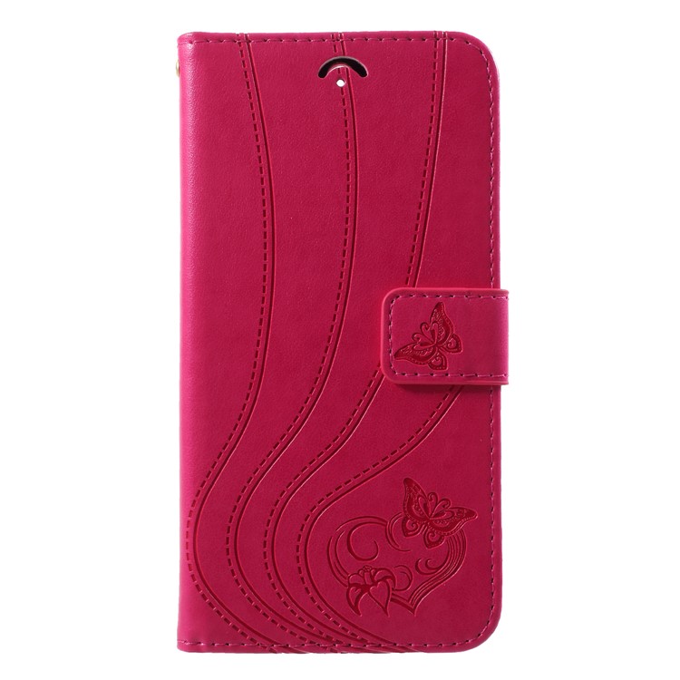 Imprint Butterfly Heart Leather Wallet Case for Huawei Mate 10 Lite / nova 2i / Maimang 6 / Honor 9i (India) - Rose-3