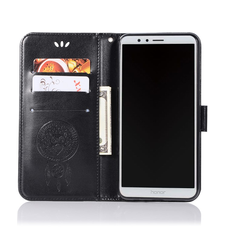 Imprinted Dream Catcher Owl Leather Wallet Case for Huawei Y9 (2018) / Enjoy 8 Plus - Black-4