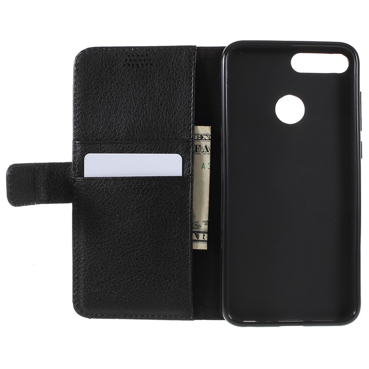Litchi Texture Wallet Stand Leather Case for Huawei P Smart/Enjoy 7S - Black-6