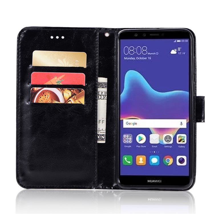 Premium Vintage Leather Wallet Case for Huawei Y9 (2018) / Enjoy 8 Plus - Black-4
