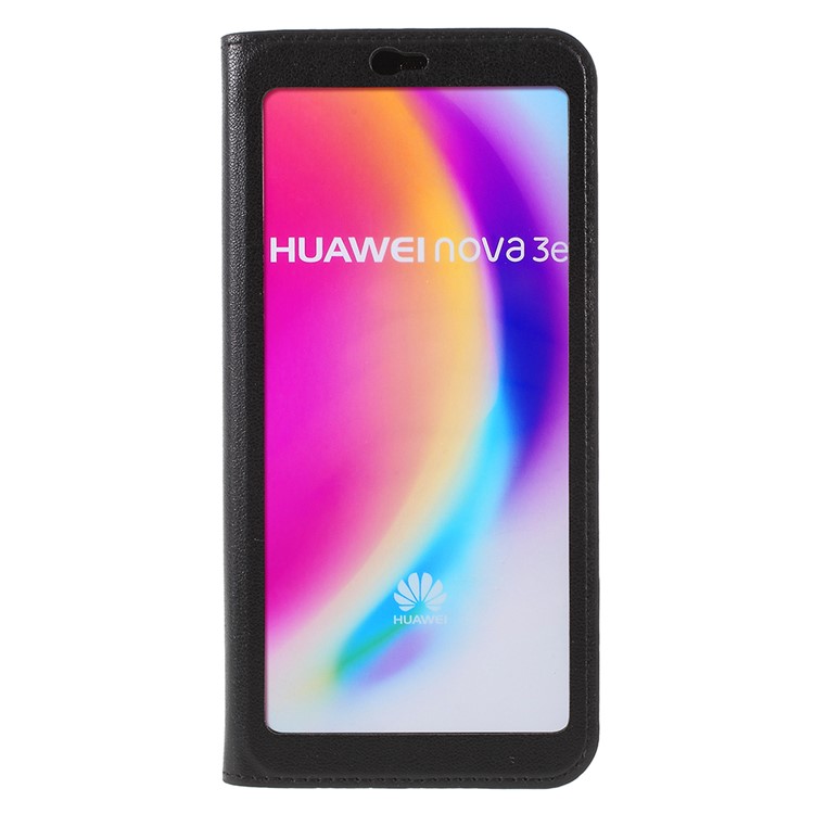 View Window Flip Leather Phone Case for Huawei P20 Lite/Nova 3e (China) - Black-1