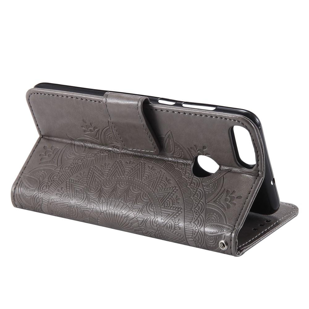 Imprint Butterfly Flower Leather Wallet Case for Huawei P Smart / Enjoy 7S - Grey-6
