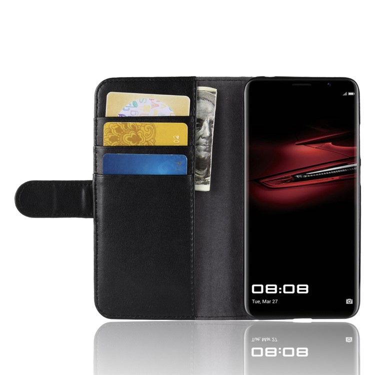 Genuine Split Leather Wallet Stand Phone Shell for Huawei Mate RS Porsche Design - Black-6