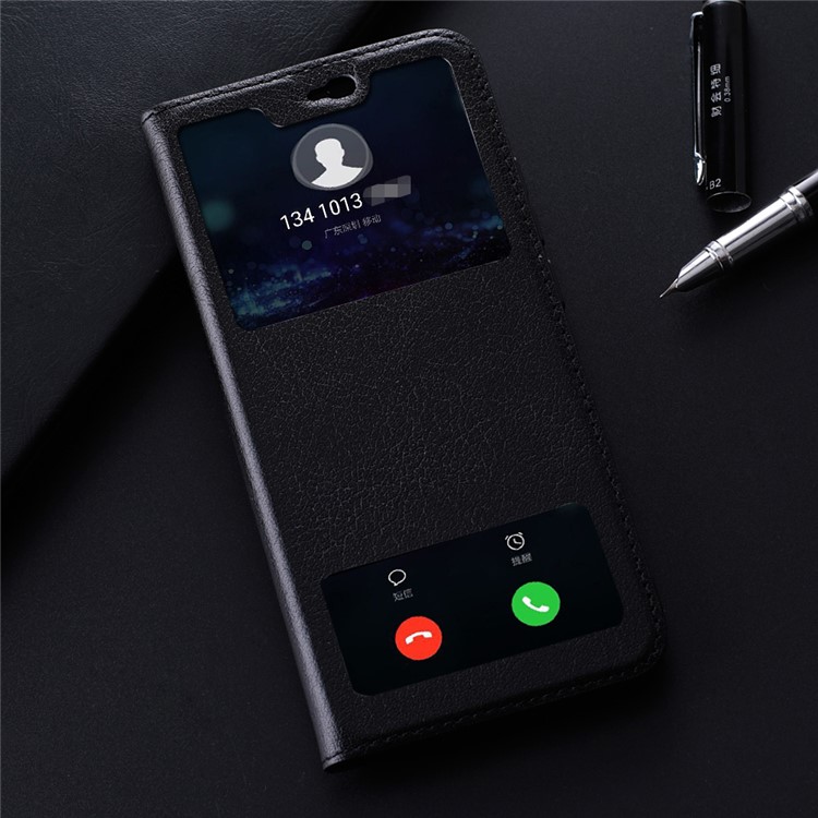 For Huawei Honor 10 View Window Genuine Leather Auto Wake Up / Sleep Stand Protective Mobile Casing - Black-11