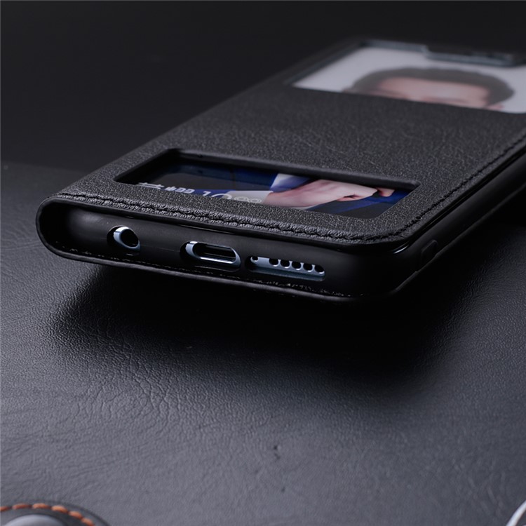 For Huawei Honor 10 View Window Genuine Leather Auto Wake Up / Sleep Stand Protective Mobile Casing - Black-15