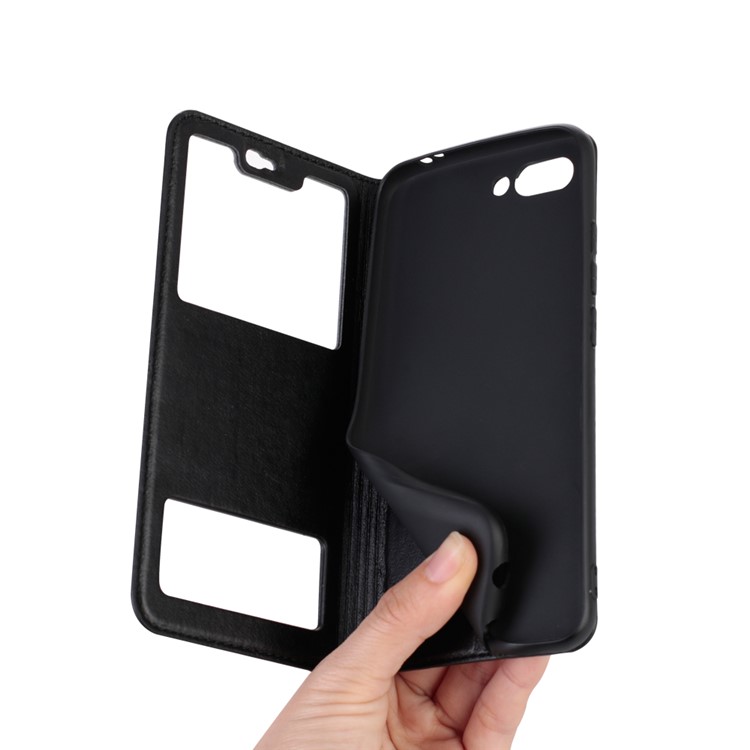 For Huawei Honor 10 View Window Genuine Leather Auto Wake Up / Sleep Stand Protective Mobile Casing - Black-5