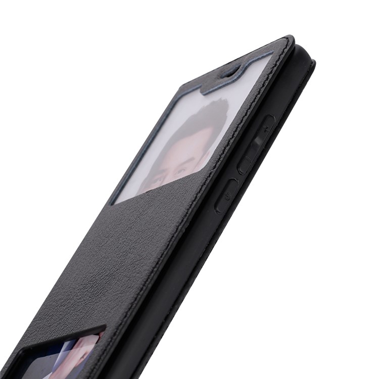 For Huawei Honor 10 View Window Genuine Leather Auto Wake Up / Sleep Stand Protective Mobile Casing - Black-7