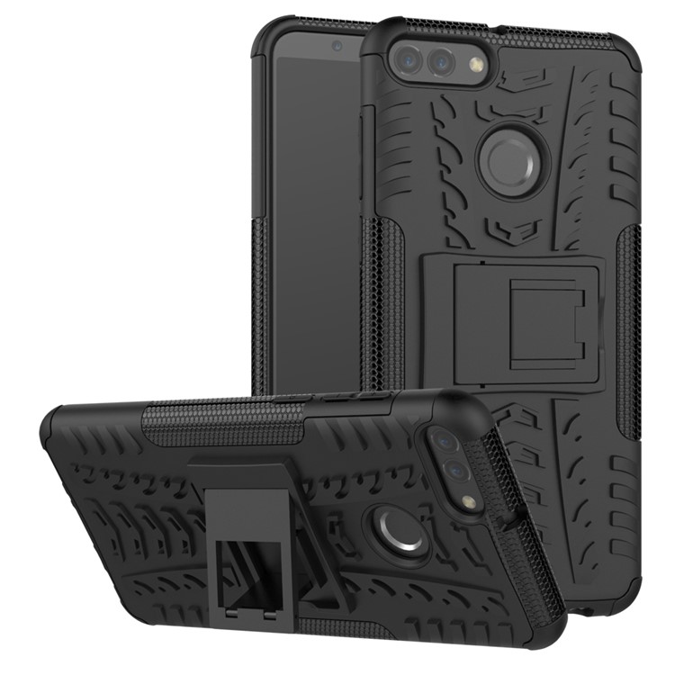 Cool Tyre Kickstand PC + TPU Hybrid Phone Case for Huawei Y9 (2018) / Enjoy 8 Plus - Black-1