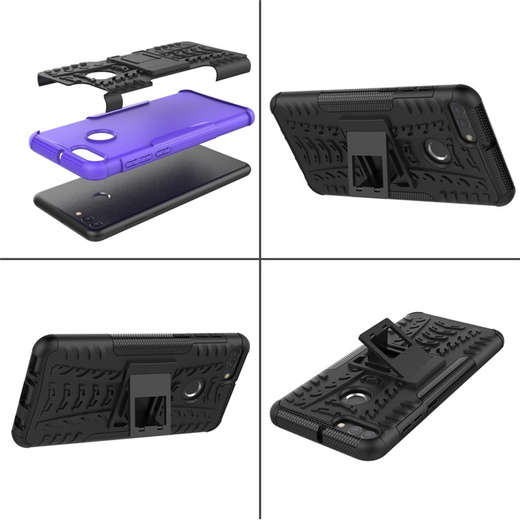 Cool Tyre Kickstand PC + TPU Hybrid Phone Case for Huawei Y9 (2018) / Enjoy 8 Plus - Black-11