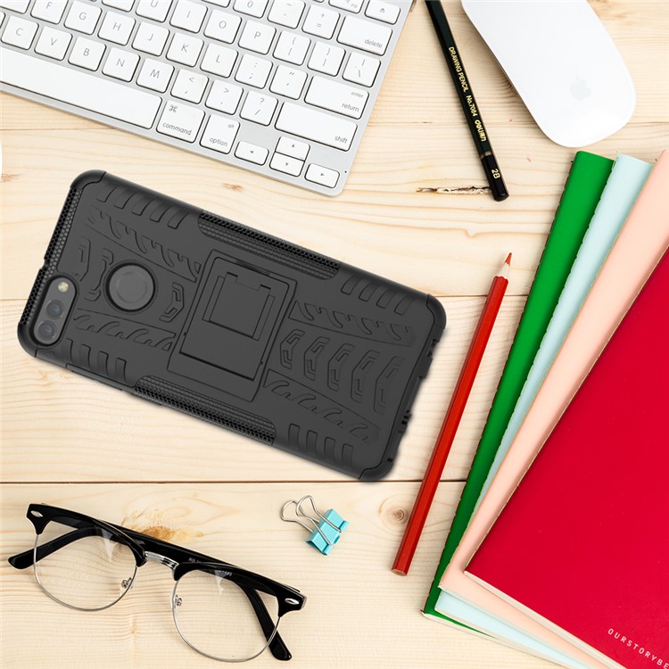 Cool Tyre Kickstand PC + TPU Hybrid Phone Case for Huawei Y9 (2018) / Enjoy 8 Plus - Black-14