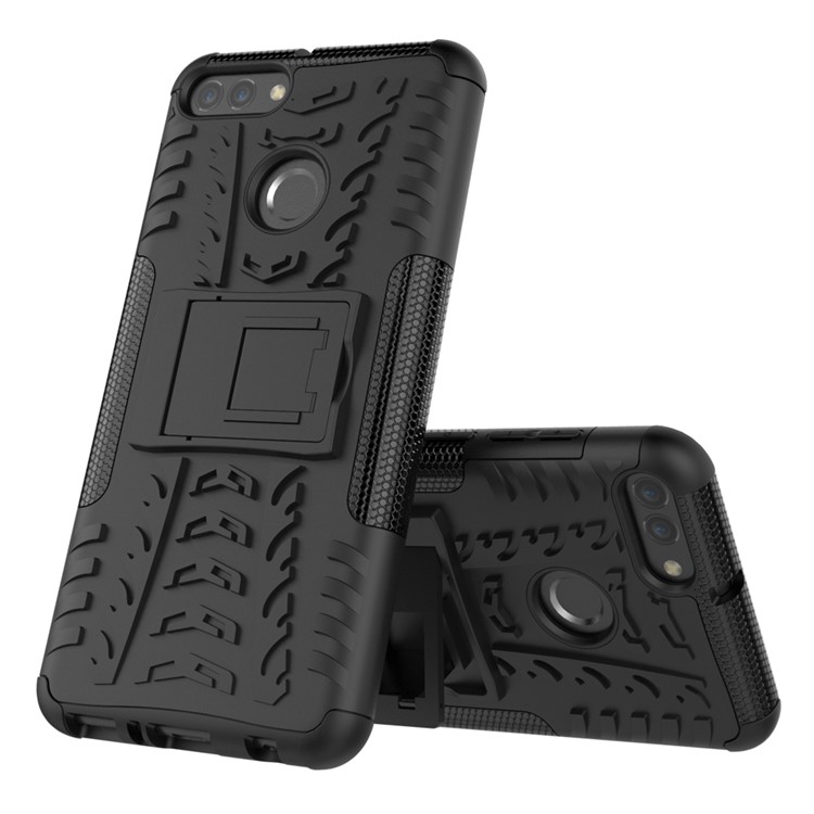 Cool Tyre Kickstand PC + TPU Hybrid Phone Case for Huawei Y9 (2018) / Enjoy 8 Plus - Black-2