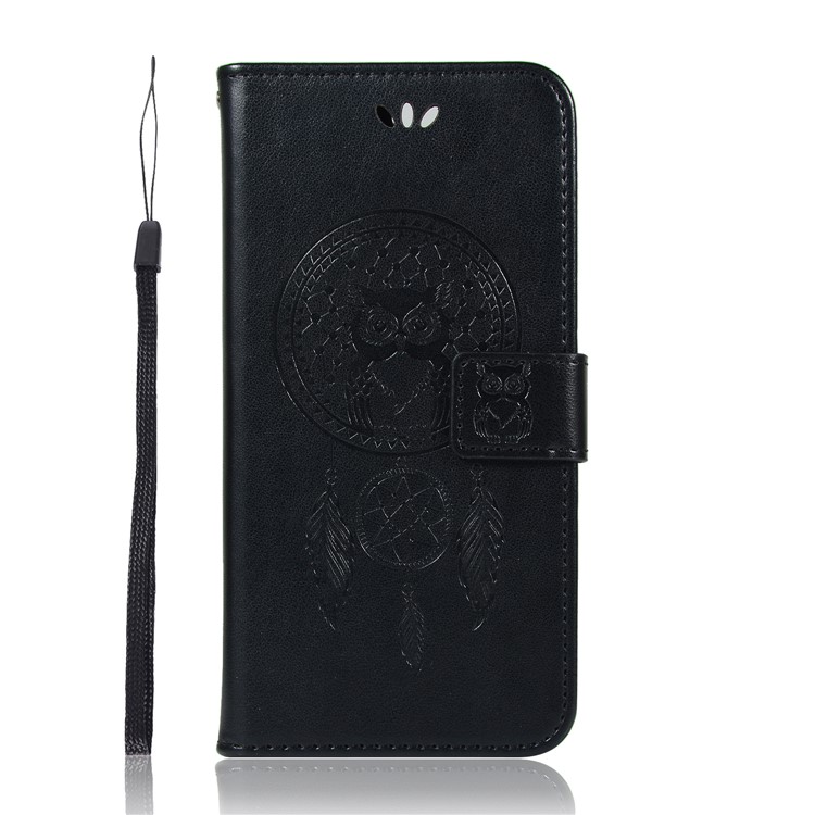 Imprinted Dream Catcher Owl Leather Wallet Case for Huawei Y7 (2018) - Black-2