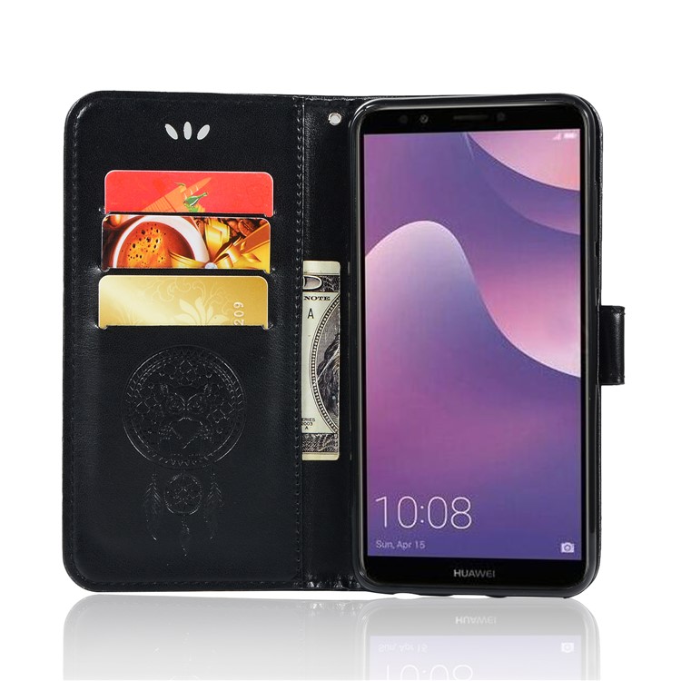 Imprinted Dream Catcher Owl Leather Wallet Case for Huawei Y7 (2018) - Black-4