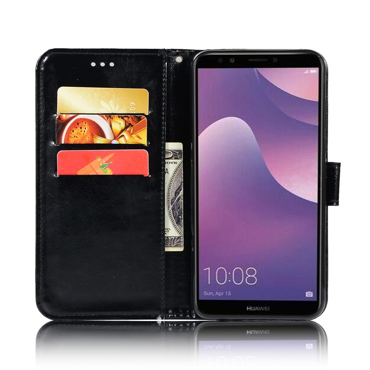 Premium Vintage Leather Wallet Case for Huawei Y7 (2018) - Black-4