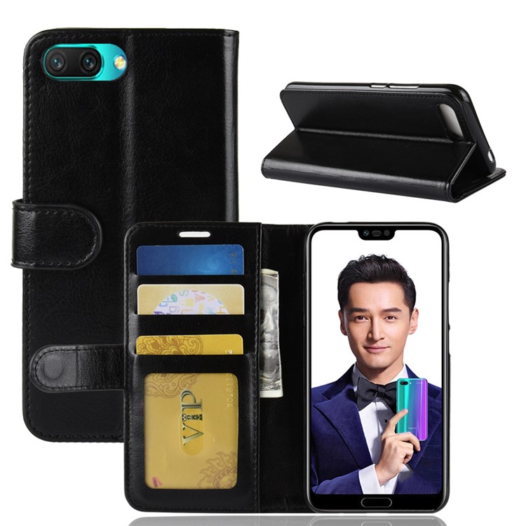 Per Huawei Honor 10 Crazy Horse Wallet Casella in Pelle - Nero