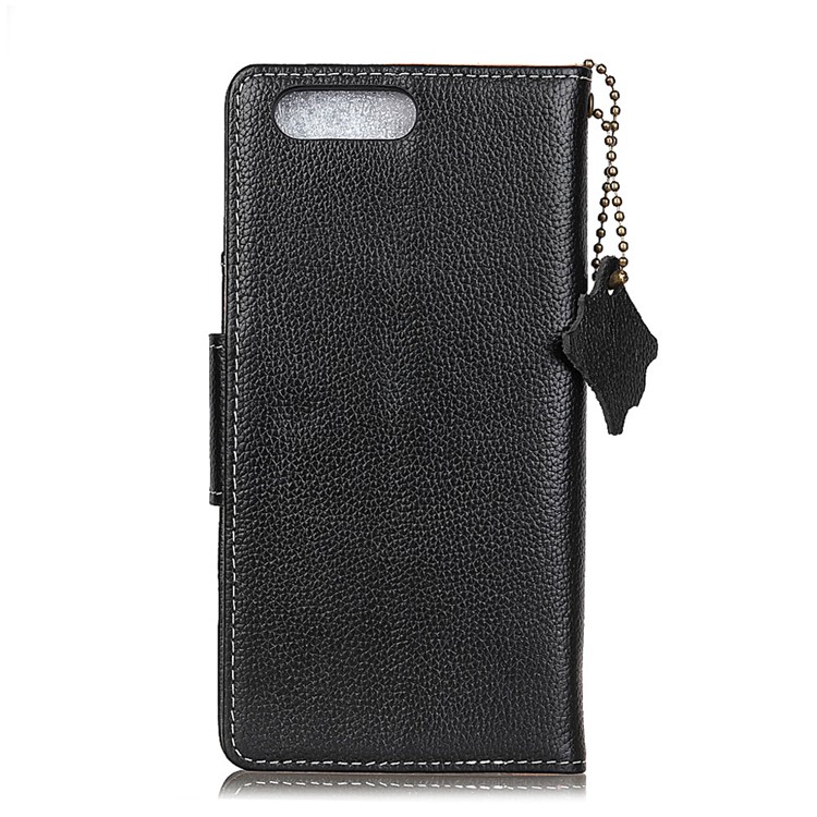 Litchi Grain Genuine Leather Wallet Stand Mobile Phone Case Cover for Huawei Y6 (2018)/Honor 7A (without Fingerprint Sensor) - Black-6