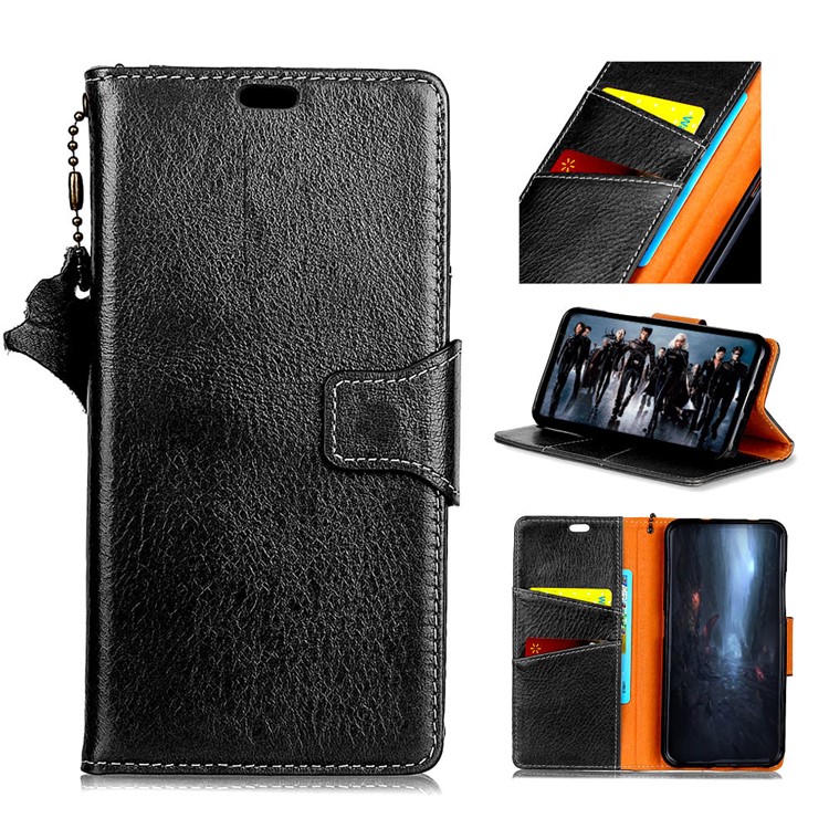 Crazy Horse Genuine Leather Wallet Flip Stand Cell Phone Cover for Huawei Y6 (2018)/Honor 7A (without Fingerprint Sensor) - Black-1