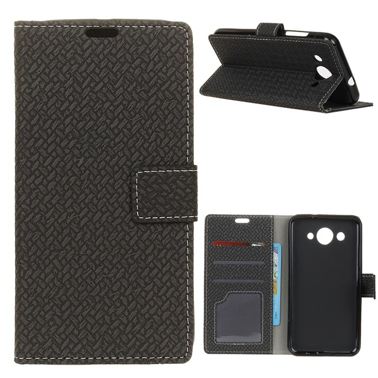 Woven Texture Wallet Magnetic Leather Mobile Casing for Huawei Y3 (2018)/Y3 (2017) - Black-1
