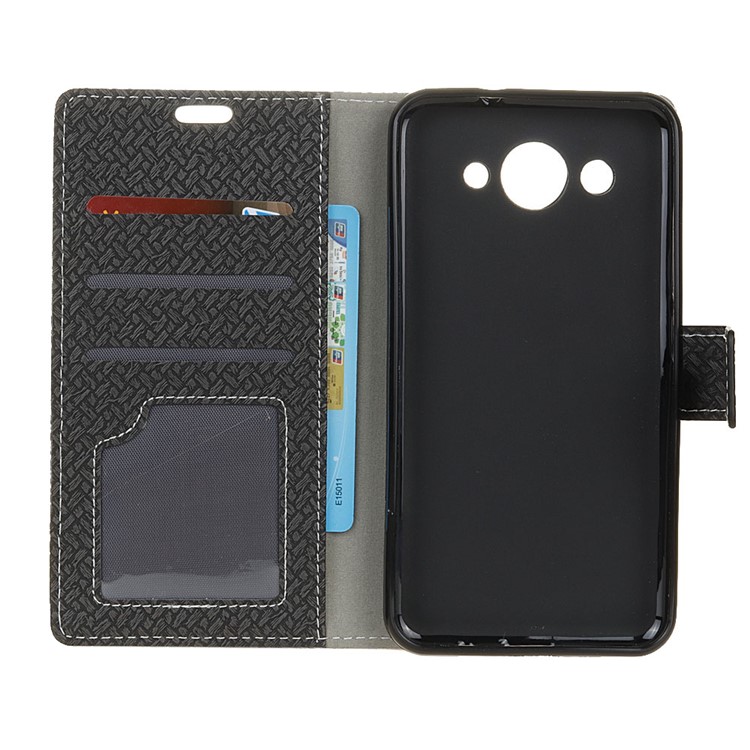 Woven Texture Wallet Magnetic Leather Mobile Casing for Huawei Y3 (2018)/Y3 (2017) - Black-4
