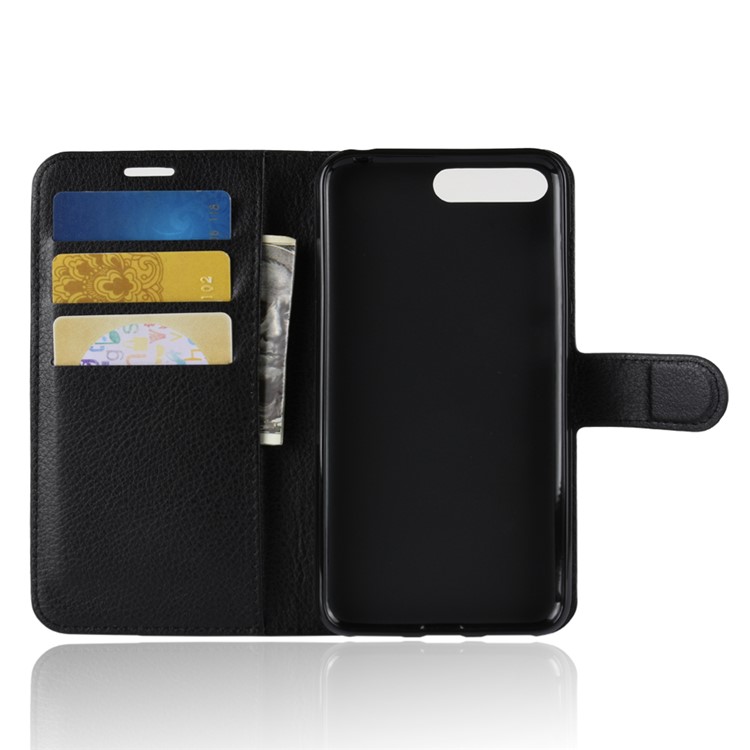Litchi Skin Wallet Leather Stand Case for Huawei Y6 (2018) / Honor 7A (without Fingerprint Sensor) - Black-5
