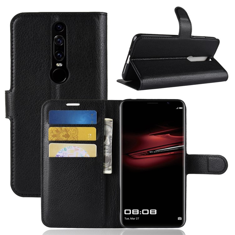 Litchi Skin Wallet Leather Stand Case for Huawei Mate RS Porsche Design - Black-1